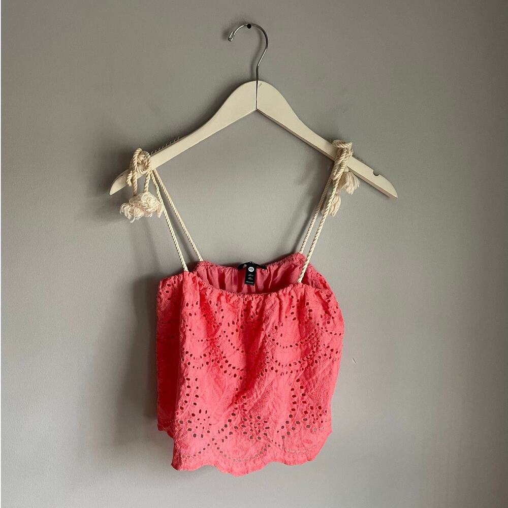 Aqua Coral Pink Tank Top Summer Festival Eyelet Boho Cottagecore Festival XS